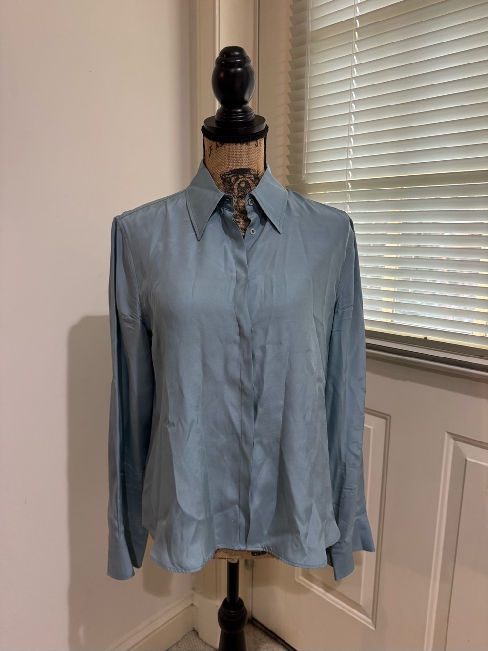 Classic Light Blue Long-Sleeve Button-Up silk shirt